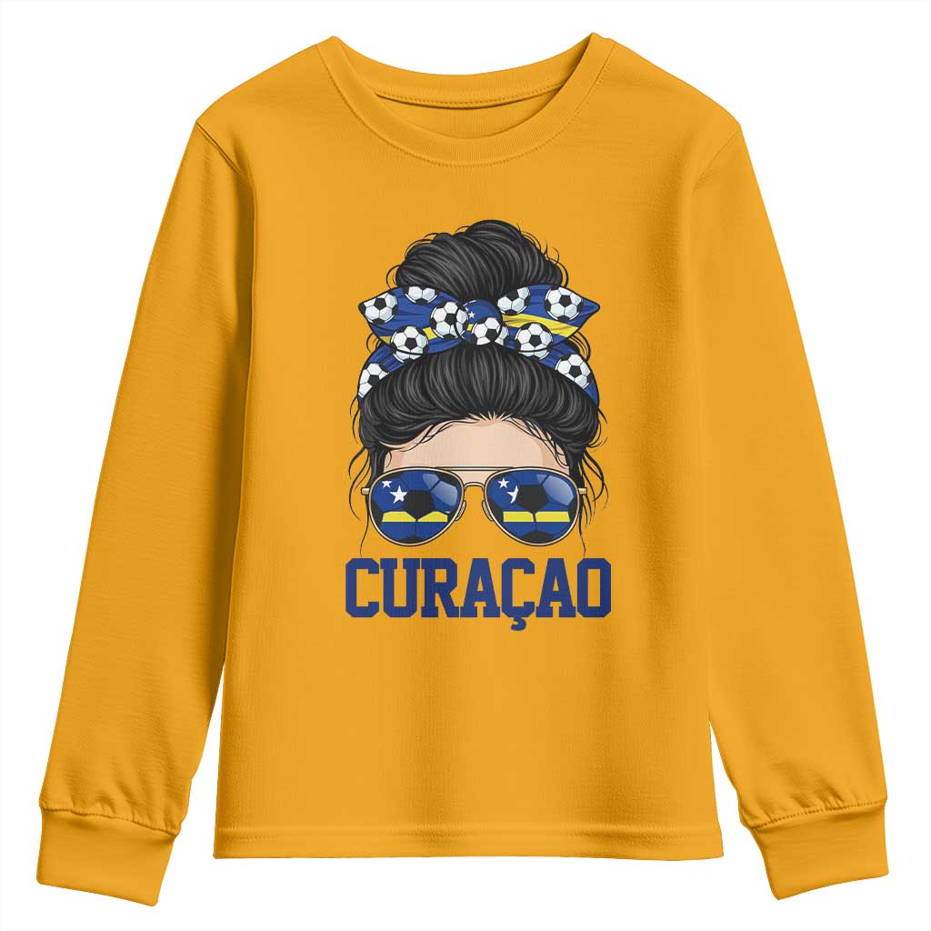 Curacao Soccer Messy Bun Girl Youth Sweatshirt Proud Curacaoan Heritage Gift