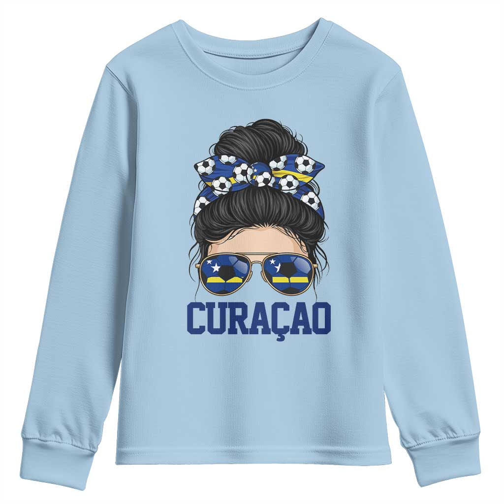 Curacao Soccer Messy Bun Girl Youth Sweatshirt Proud Curacaoan Heritage Gift