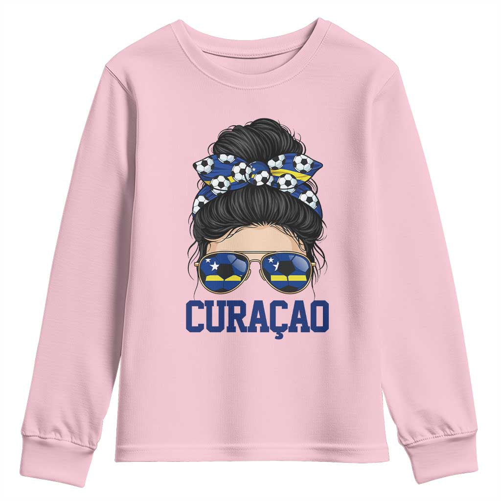 Curacao Soccer Messy Bun Girl Youth Sweatshirt Proud Curacaoan Heritage Gift