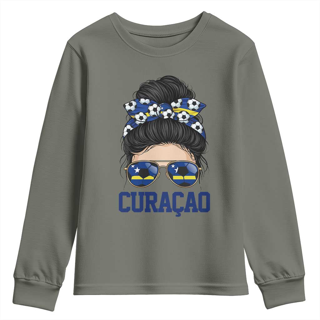 Curacao Soccer Messy Bun Girl Youth Sweatshirt Proud Curacaoan Heritage Gift