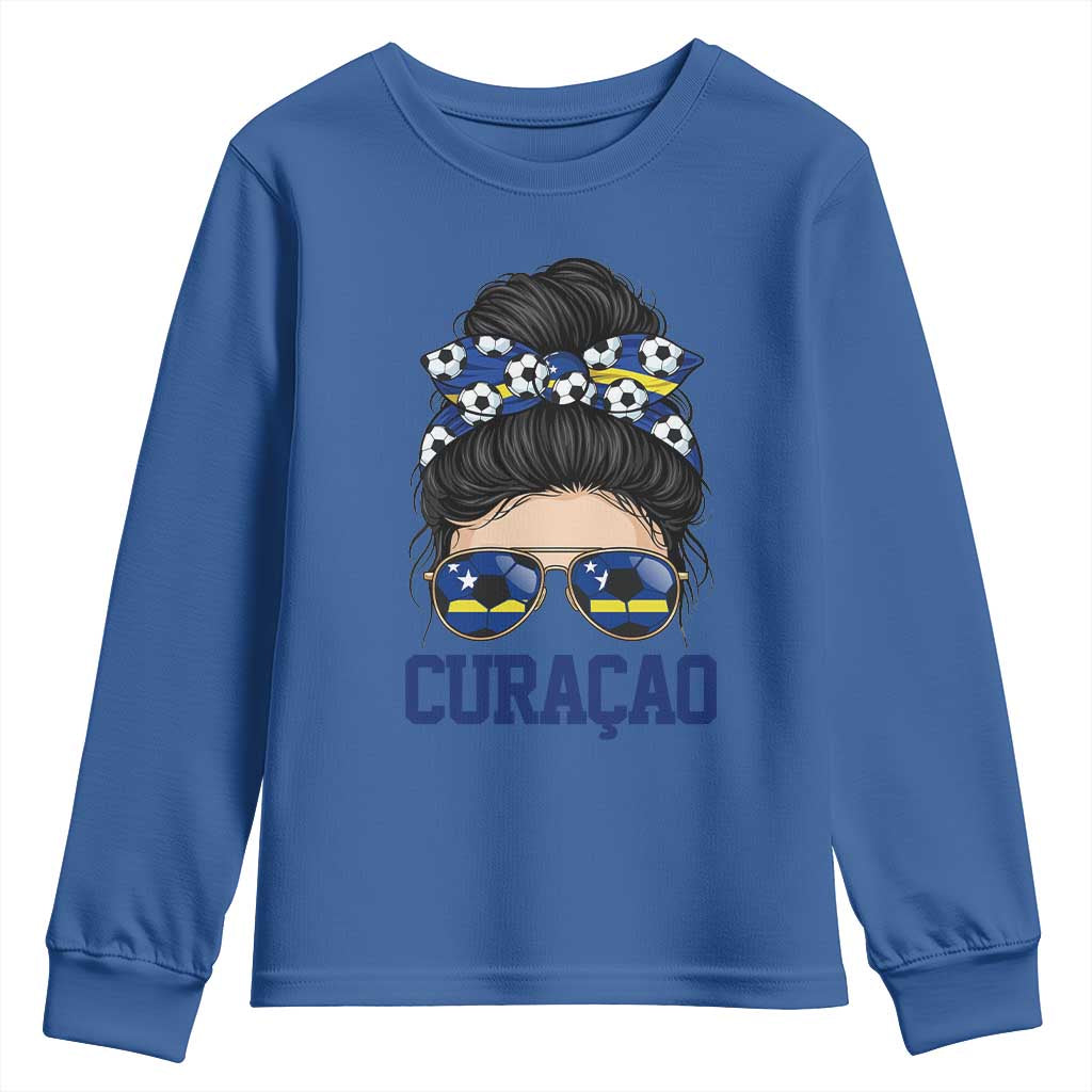 Curacao Soccer Messy Bun Girl Youth Sweatshirt Proud Curacaoan Heritage Gift
