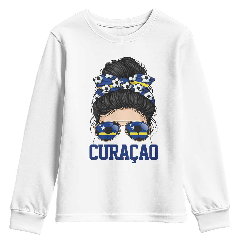 Curacao Soccer Messy Bun Girl Youth Sweatshirt Proud Curacaoan Heritage Gift
