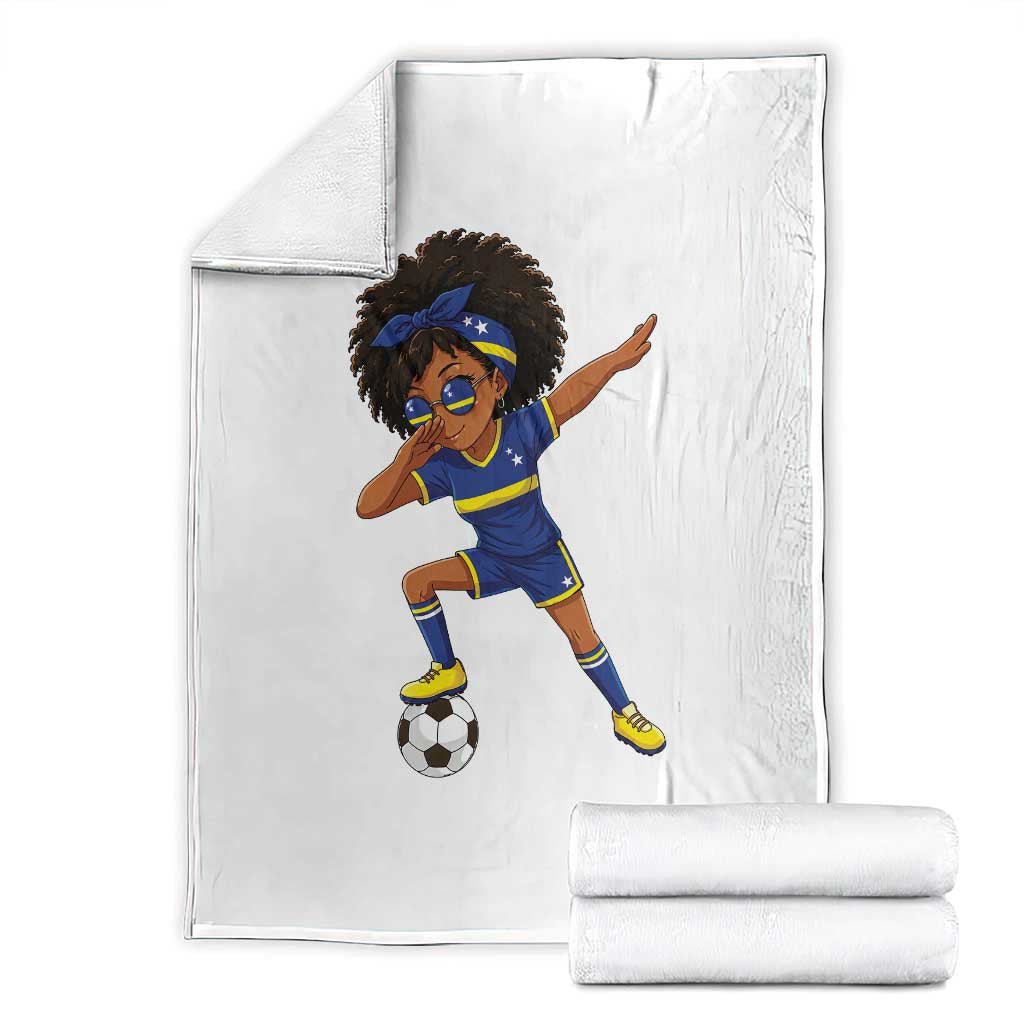 Funny Curacao Soccer Girl Throw Blanket Dabbing Football Fan Gift