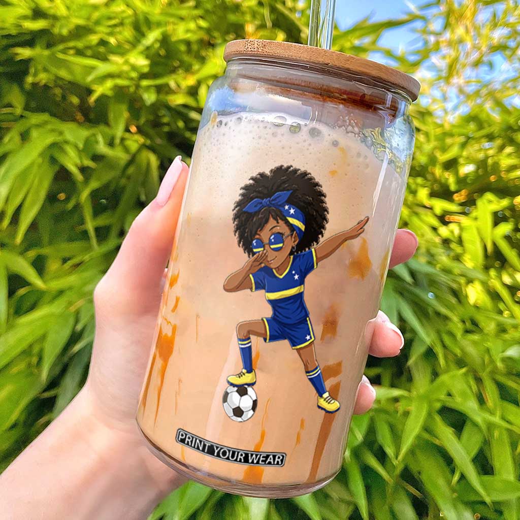 Funny Curacao Soccer Girl Glass Can Dabbing Football Fan Gift
