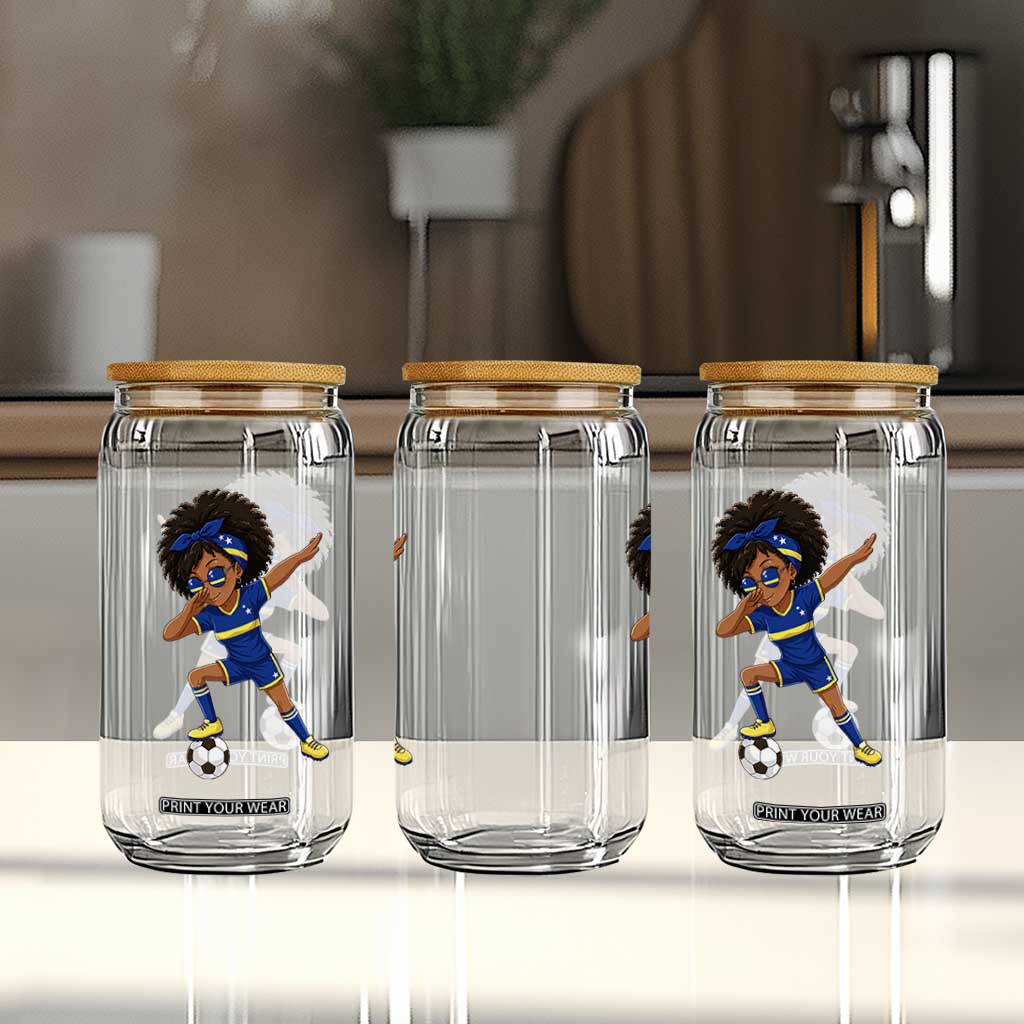 Funny Curacao Soccer Girl Glass Can Dabbing Football Fan Gift