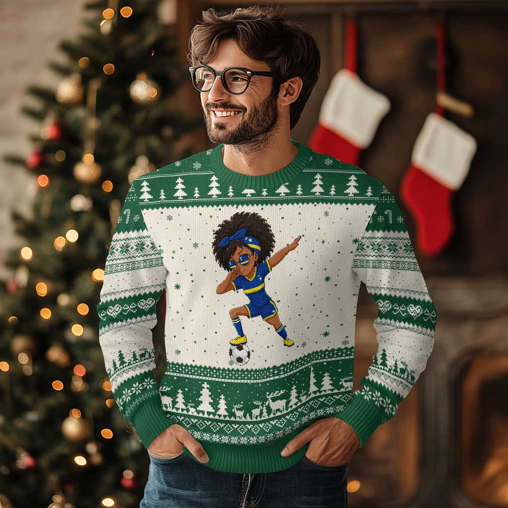 Funny Curacao Soccer Girl Ugly Christmas Sweater Dabbing Football Fan Gift