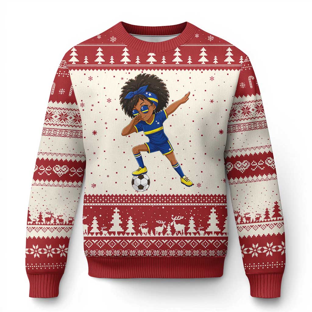 Funny Curacao Soccer Girl Ugly Christmas Sweater Dabbing Football Fan Gift TS12 Beige Red Print Your Wear