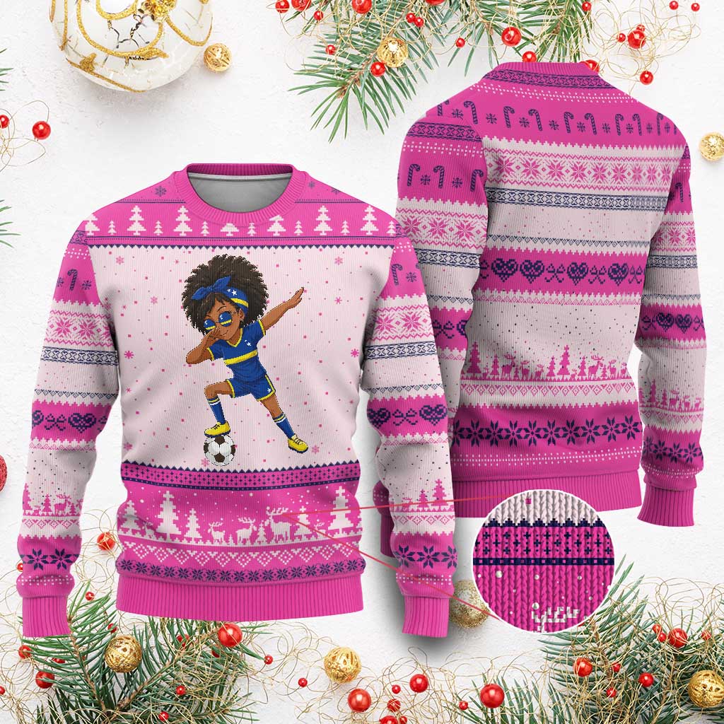 Funny Curacao Soccer Girl Ugly Christmas Sweater Dabbing Football Fan Gift