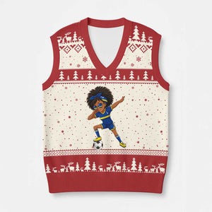 Funny Curacao Soccer Girl V-Neck Knit Sweater Vest Dabbing Football Fan Gift