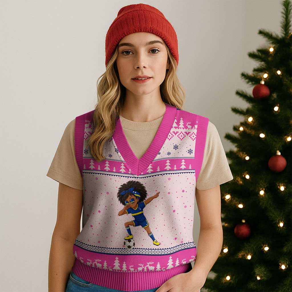 Funny Curacao Soccer Girl V-Neck Knit Sweater Vest Dabbing Football Fan Gift