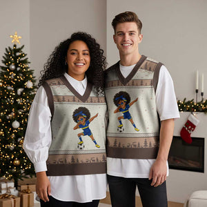 Funny Curacao Soccer Girl V-Neck Knit Sweater Vest Dabbing Football Fan Gift