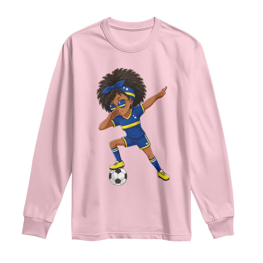 Funny Curacao Soccer Girl Long Sleeve Shirt Dabbing Football Fan Gift