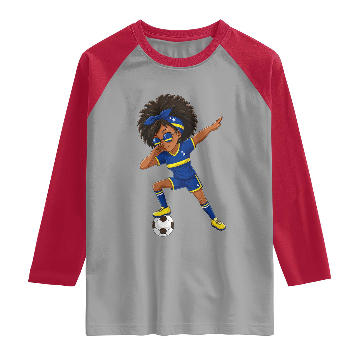 Funny Curacao Soccer Girl Raglan Shirt Dabbing Football Fan Gift