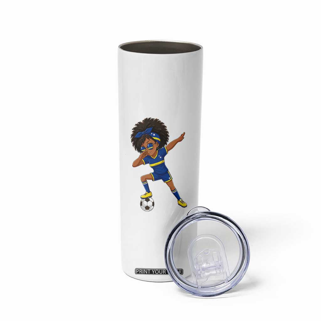 Funny Curacao Soccer Girl Skinny Tumbler Dabbing Football Fan Gift