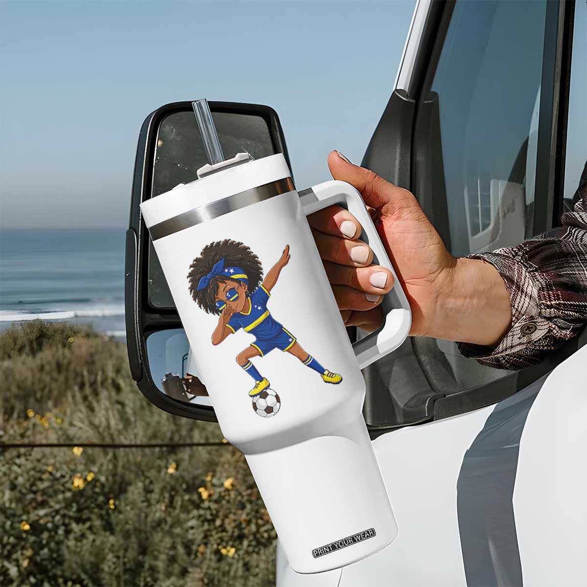 Funny Curacao Soccer Girl Tumbler With Handle Dabbing Football Fan Gift