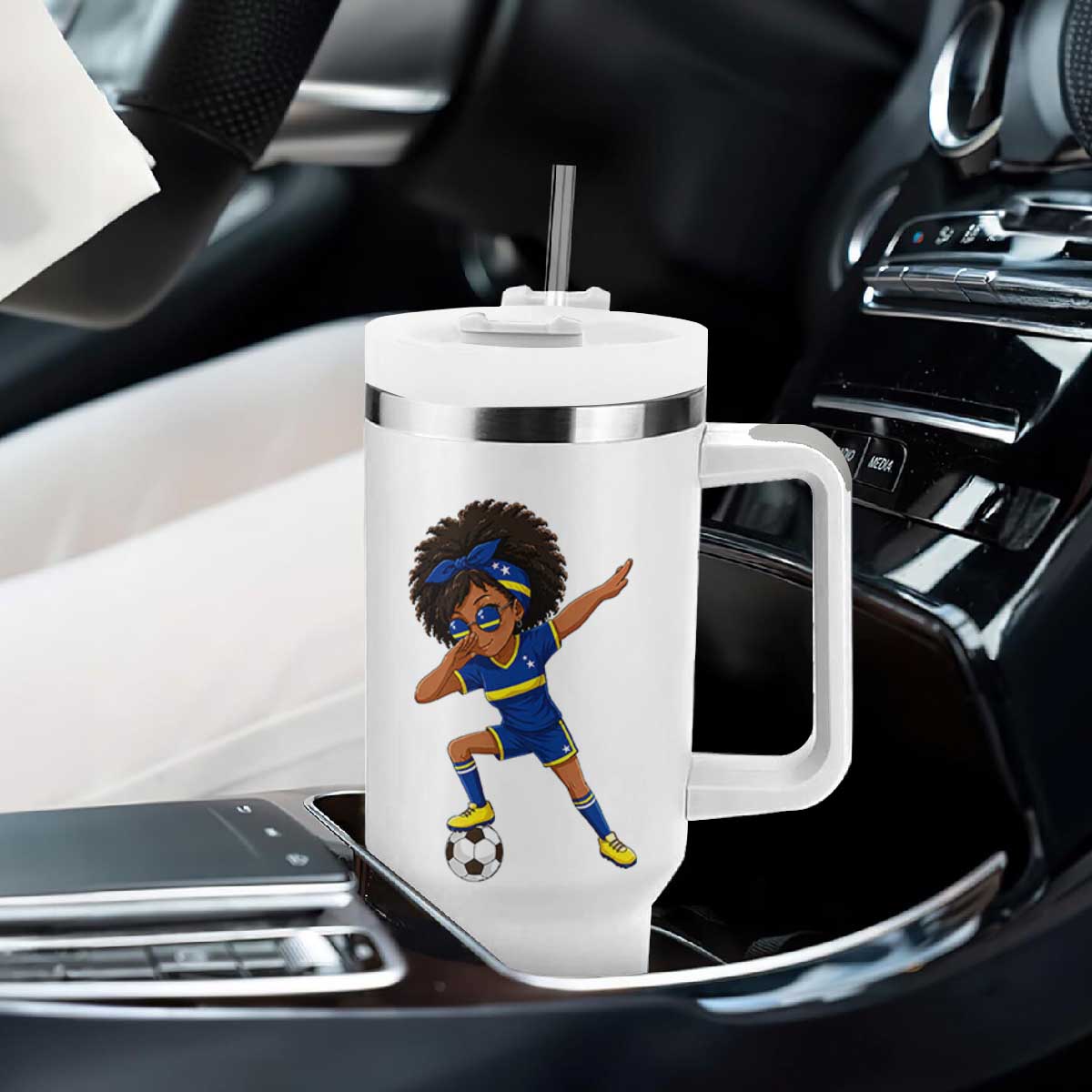 Funny Curacao Soccer Girl Tumbler With Handle Dabbing Football Fan Gift