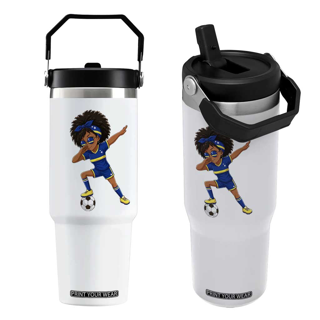 Funny Curacao Soccer Girl Flip Straw Tumbler Dabbing Football Fan Gift