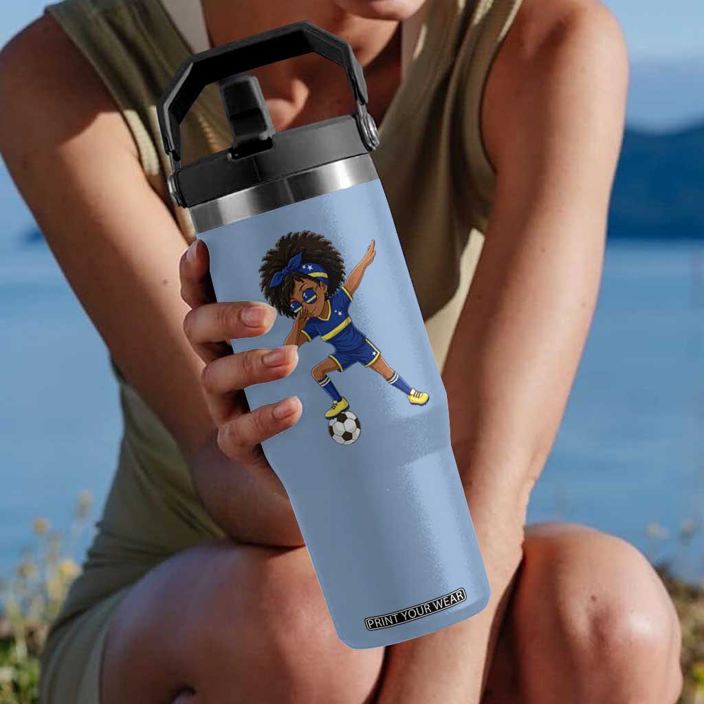 Funny Curacao Soccer Girl Flip Straw Tumbler Dabbing Football Fan Gift