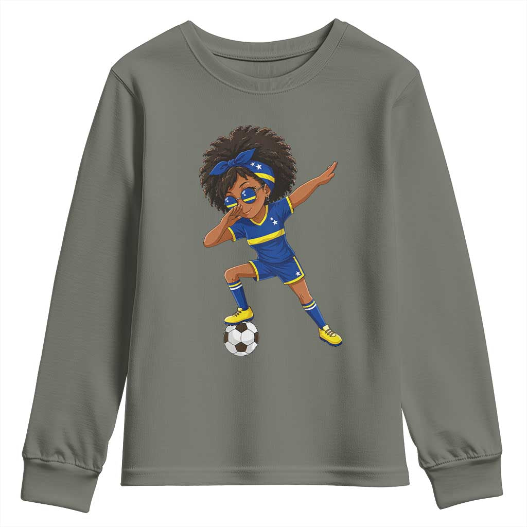 Funny Curacao Soccer Girl Youth Sweatshirt Dabbing Football Fan Gift
