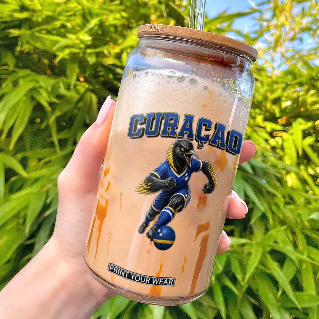 Funny Curacao Bird Soccer Lover Glass Can Caribbean Island Gift