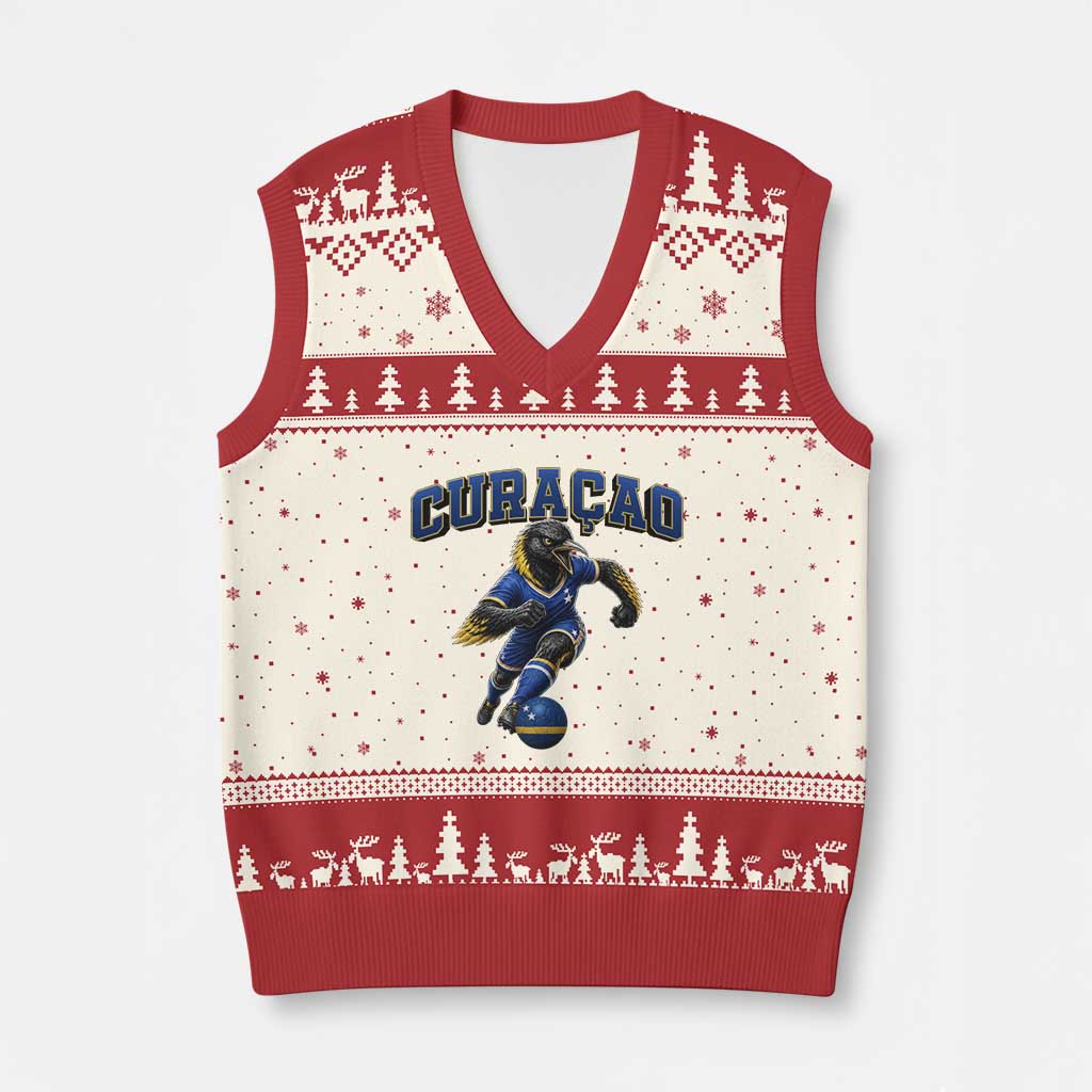Funny Curacao Bird Soccer Lover V-Neck Knit Sweater Vest Caribbean Island Gift TS12 Beige Red Print Your Wear