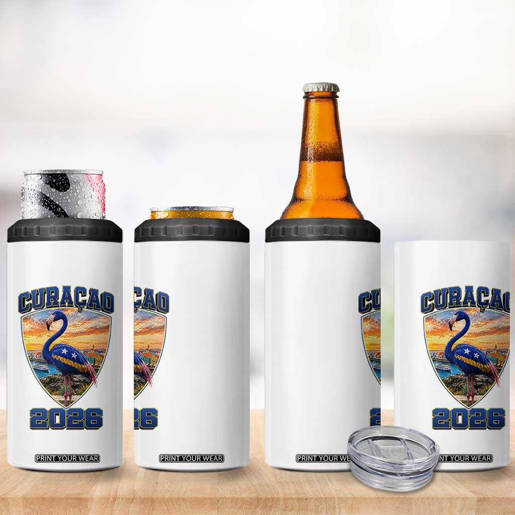 Funny Curacao Flamingo Soccer Lover 4 in 1 Can Cooler Tumbler Caribbean Island Gift