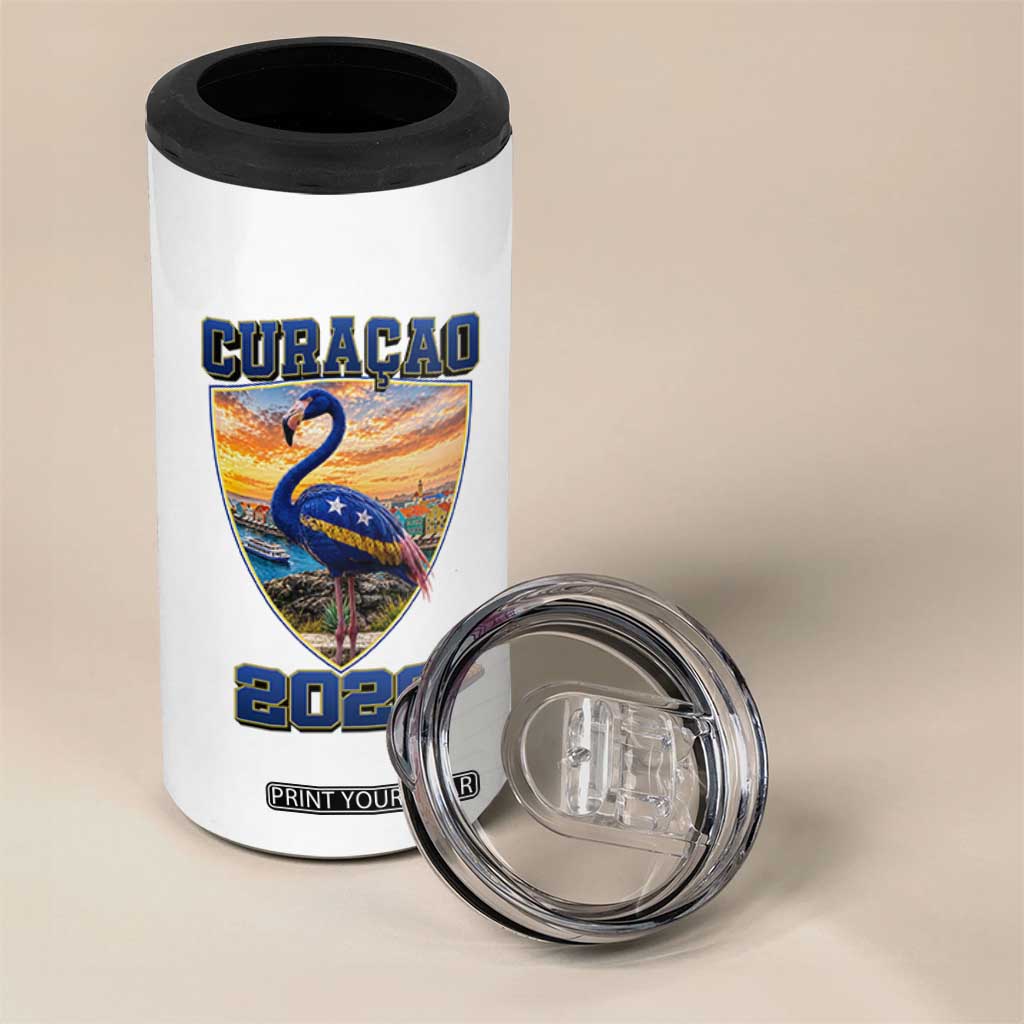 Funny Curacao Flamingo Soccer Lover 4 in 1 Can Cooler Tumbler Caribbean Island Gift