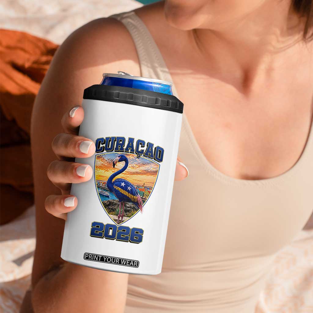 Funny Curacao Flamingo Soccer Lover 4 in 1 Can Cooler Tumbler Caribbean Island Gift