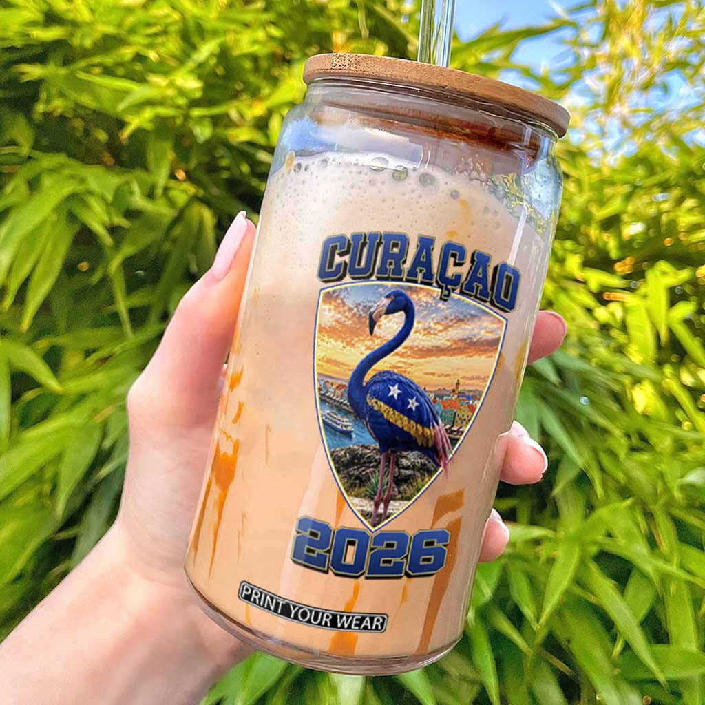 Funny Curacao Flamingo Soccer Lover Glass Can Caribbean Island Gift