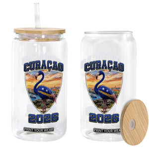 Funny Curacao Flamingo Soccer Lover Glass Can Caribbean Island Gift