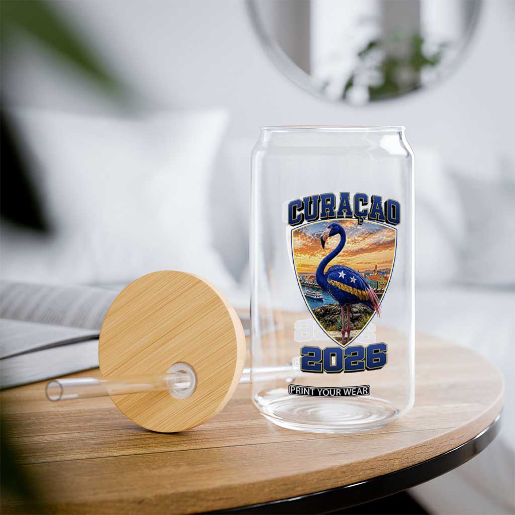 Funny Curacao Flamingo Soccer Lover Glass Can Caribbean Island Gift