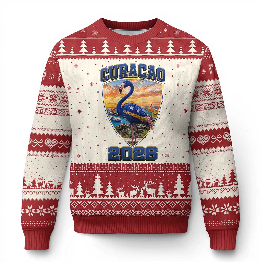 Funny Curacao Flamingo Soccer Lover Ugly Christmas Sweater Caribbean Island Gift
