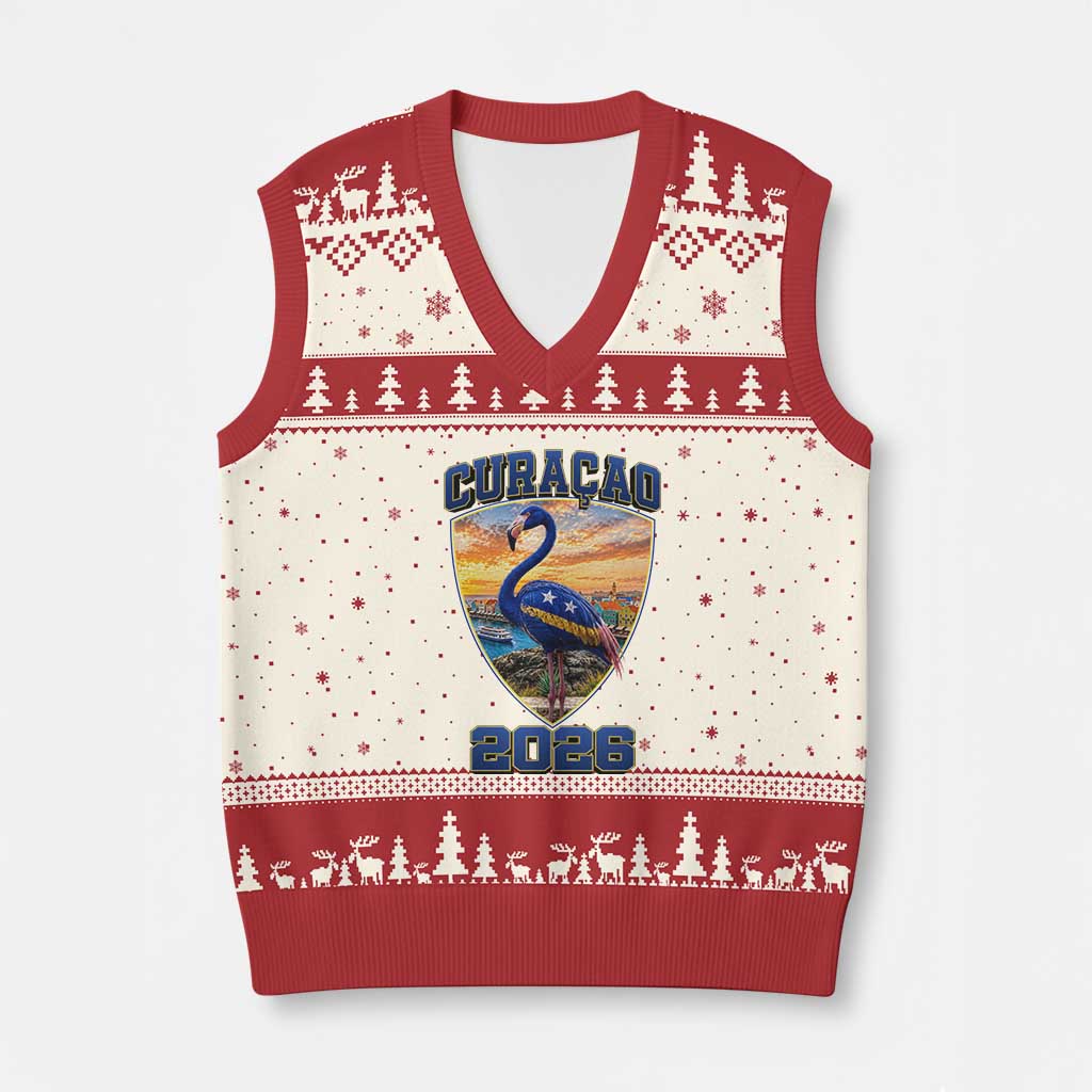 Funny Curacao Flamingo Soccer Lover V-Neck Knit Sweater Vest Caribbean Island Gift TS12 Beige Red Print Your Wear