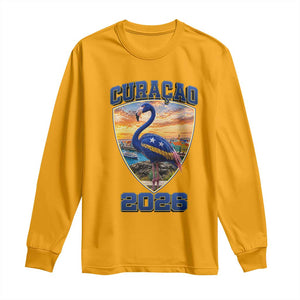 Funny Curacao Flamingo Soccer Lover Long Sleeve Shirt Caribbean Island Gift