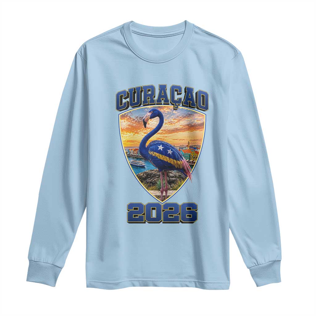 Funny Curacao Flamingo Soccer Lover Long Sleeve Shirt Caribbean Island Gift