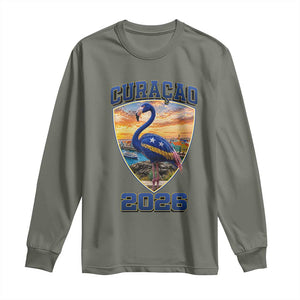 Funny Curacao Flamingo Soccer Lover Long Sleeve Shirt Caribbean Island Gift