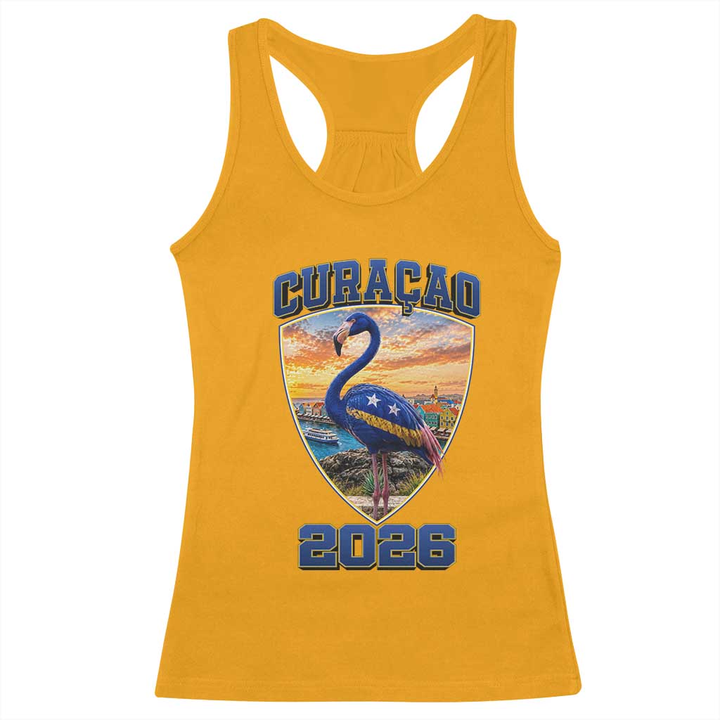 Funny Curacao Flamingo Soccer Lover Racerback Tank Top Caribbean Island Gift
