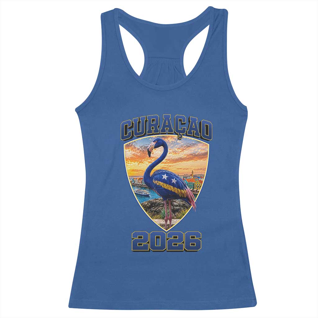 Funny Curacao Flamingo Soccer Lover Racerback Tank Top Caribbean Island Gift