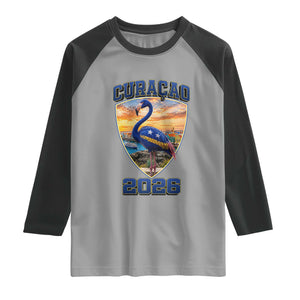Funny Curacao Flamingo Soccer Lover Raglan Shirt Caribbean Island Gift