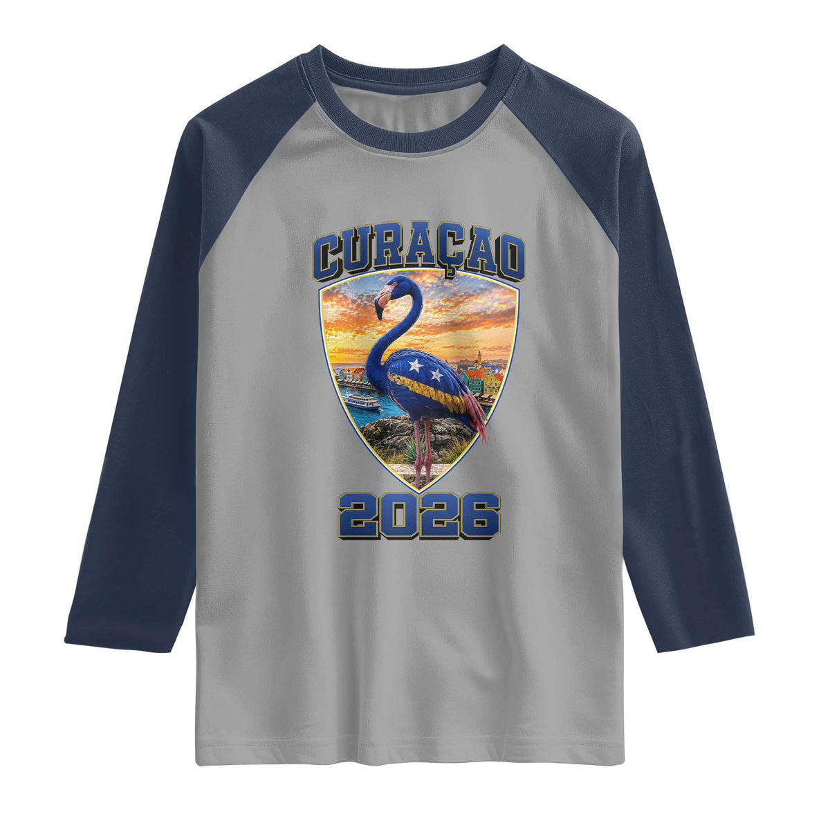 Funny Curacao Flamingo Soccer Lover Raglan Shirt Caribbean Island Gift