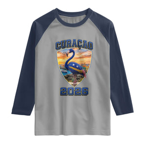 Funny Curacao Flamingo Soccer Lover Raglan Shirt Caribbean Island Gift