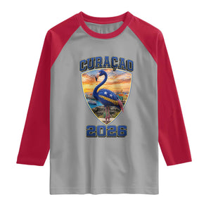Funny Curacao Flamingo Soccer Lover Raglan Shirt Caribbean Island Gift