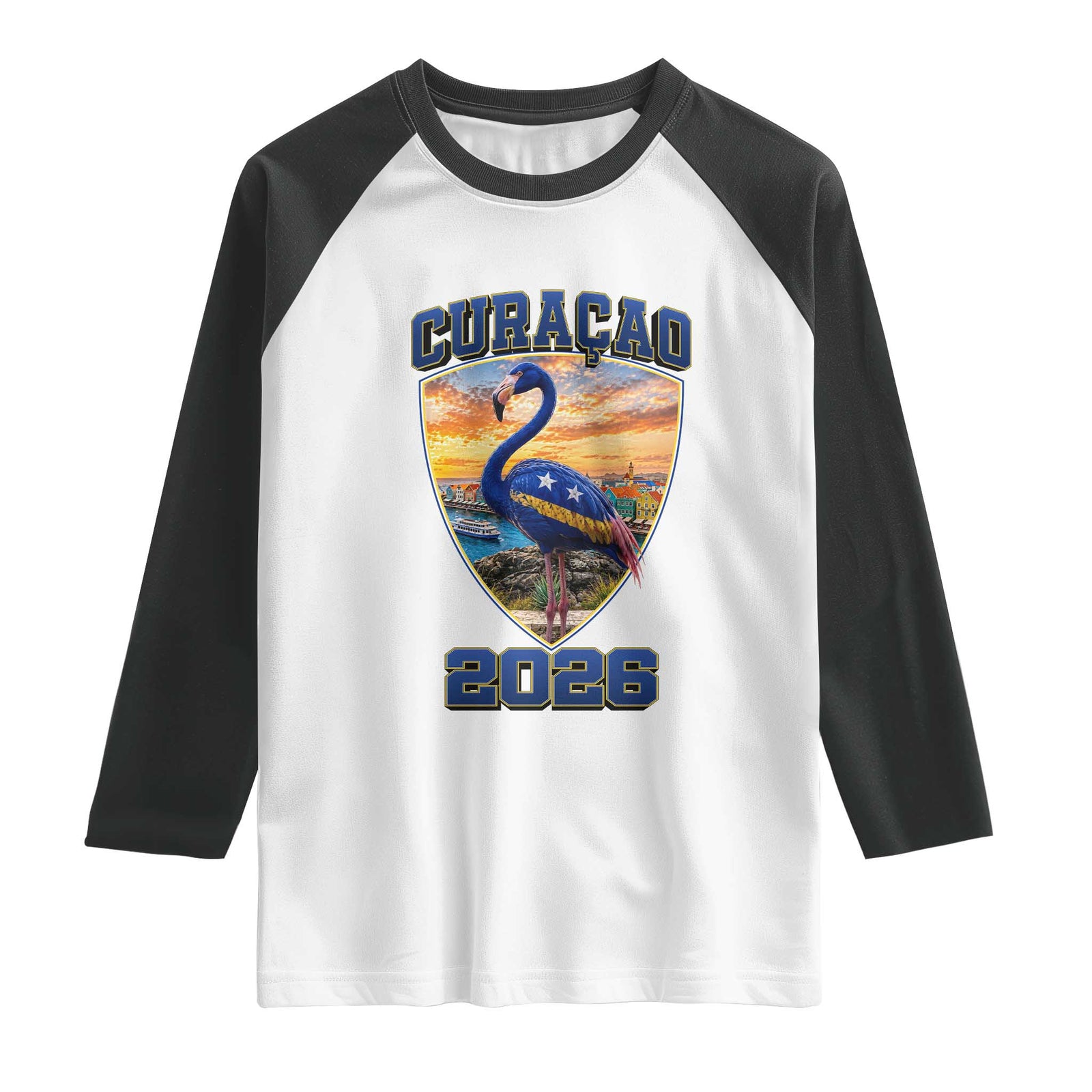 Funny Curacao Flamingo Soccer Lover Raglan Shirt Caribbean Island Gift TS12 White Black Print Your Wear