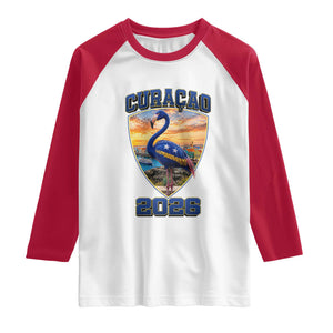 Funny Curacao Flamingo Soccer Lover Raglan Shirt Caribbean Island Gift