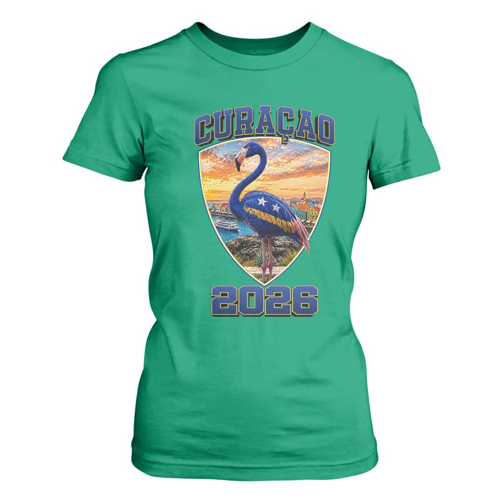 Funny Curacao Flamingo Soccer Lover T Shirt For Women Caribbean Island Gift