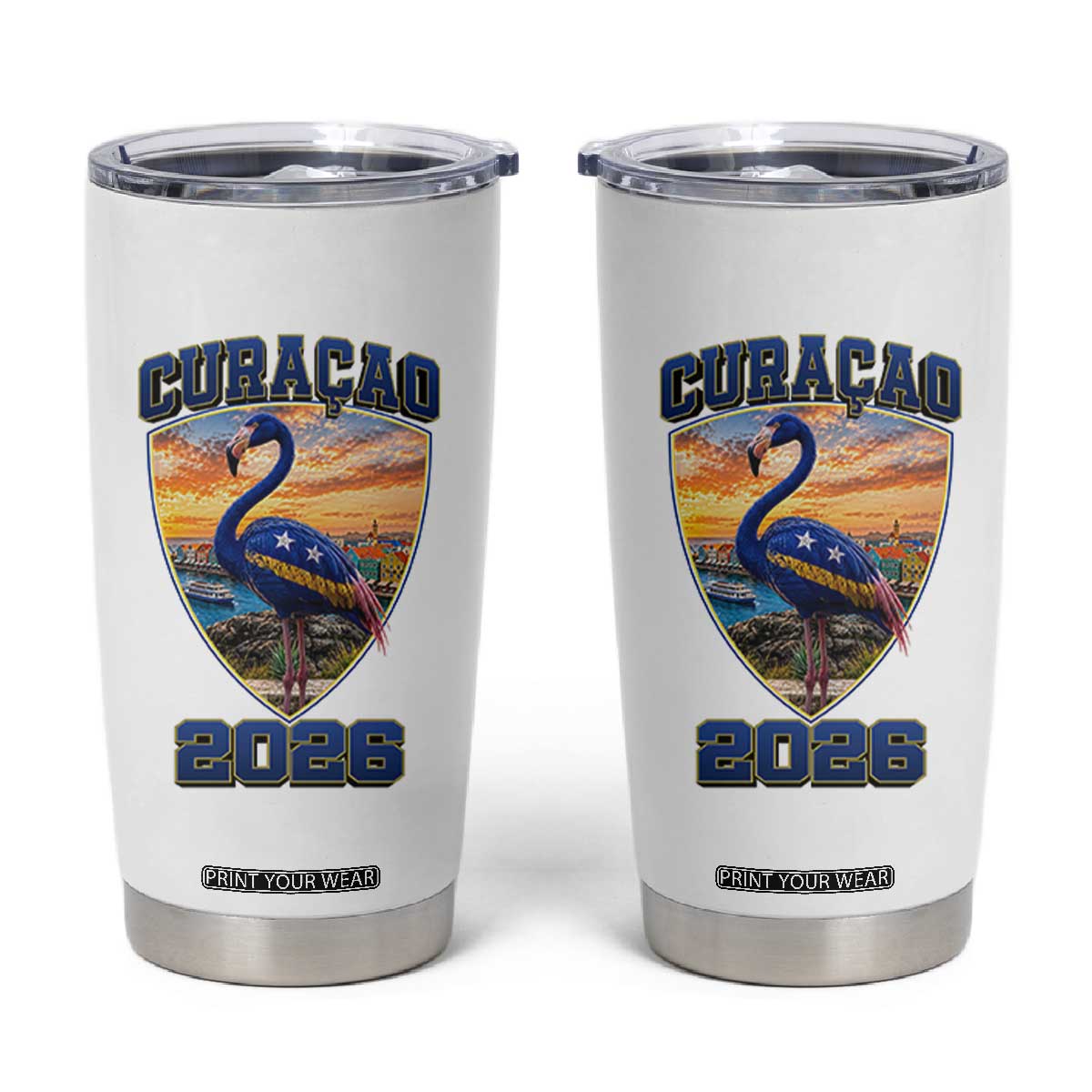 Funny Curacao Flamingo Soccer Lover Tumbler Cup Caribbean Island Gift