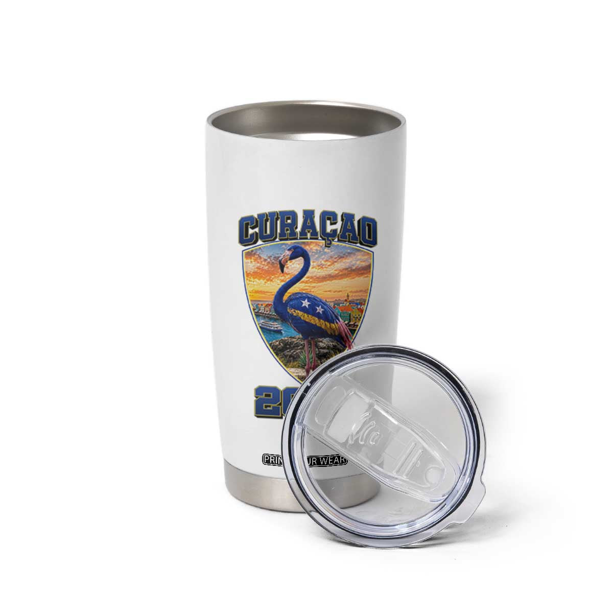 Funny Curacao Flamingo Soccer Lover Tumbler Cup Caribbean Island Gift