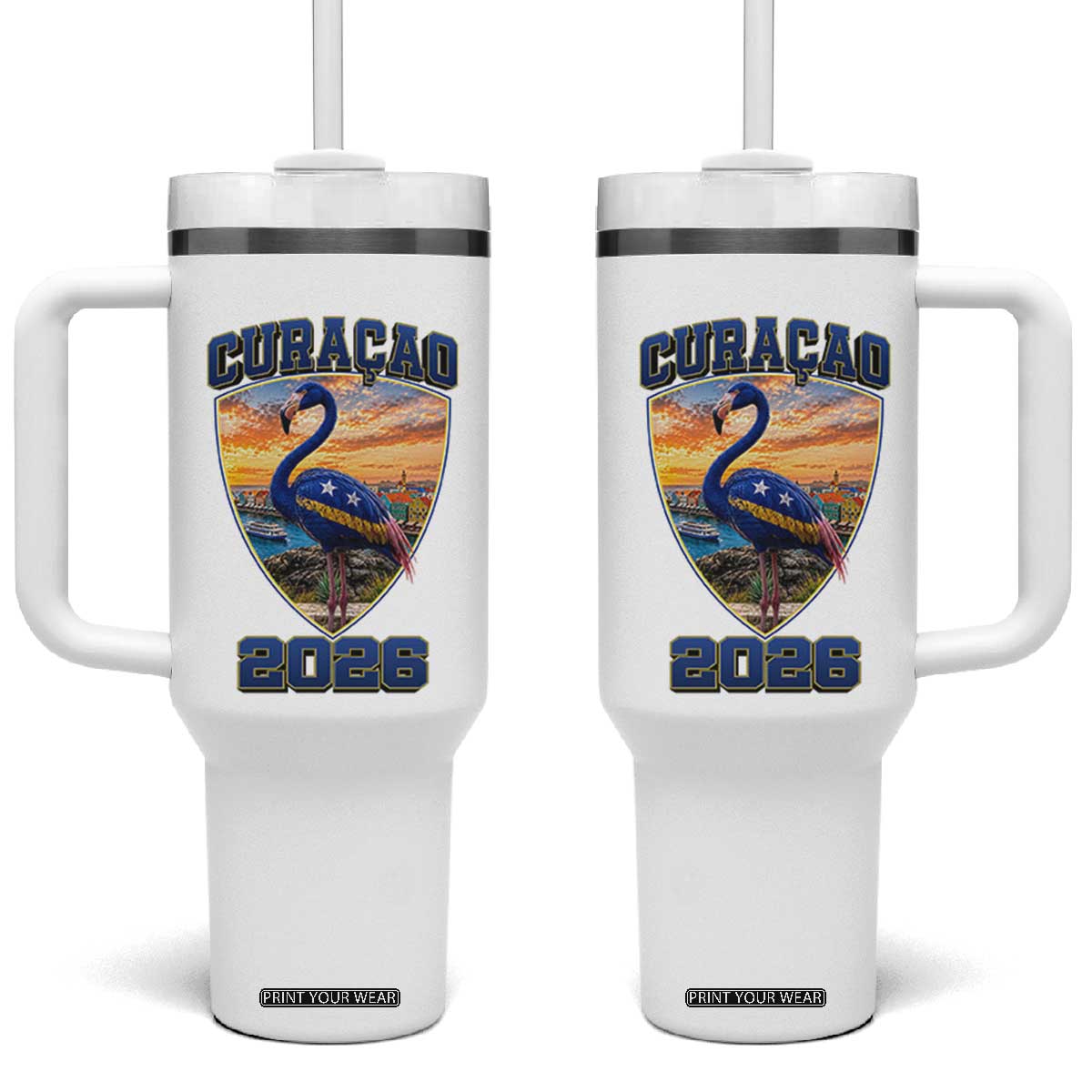 Funny Curacao Flamingo Soccer Lover Tumbler With Handle Caribbean Island Gift