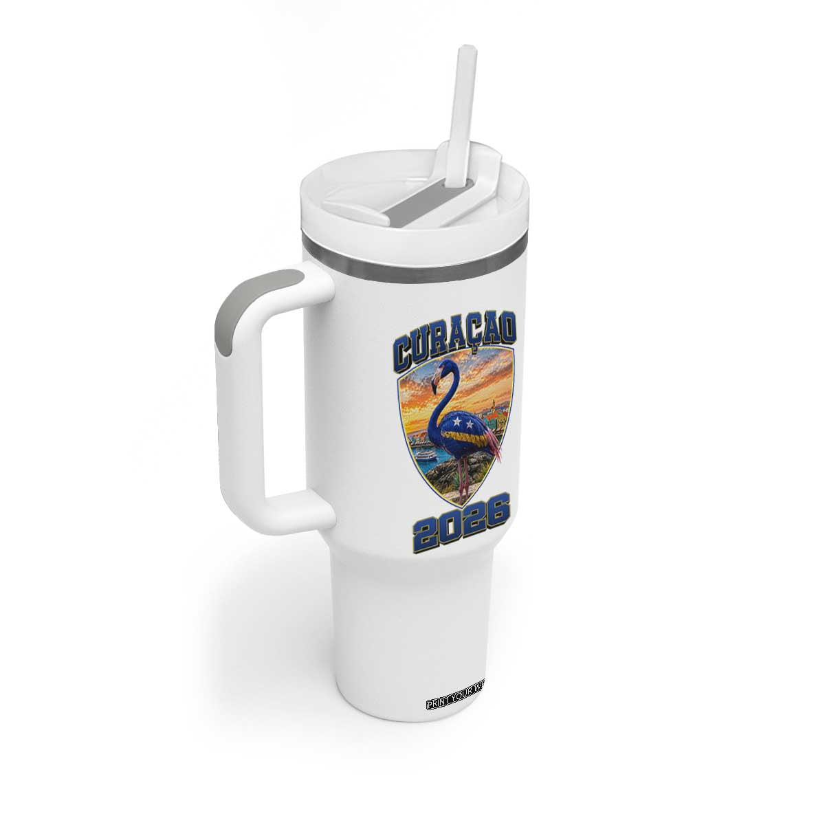 Funny Curacao Flamingo Soccer Lover Tumbler With Handle Caribbean Island Gift