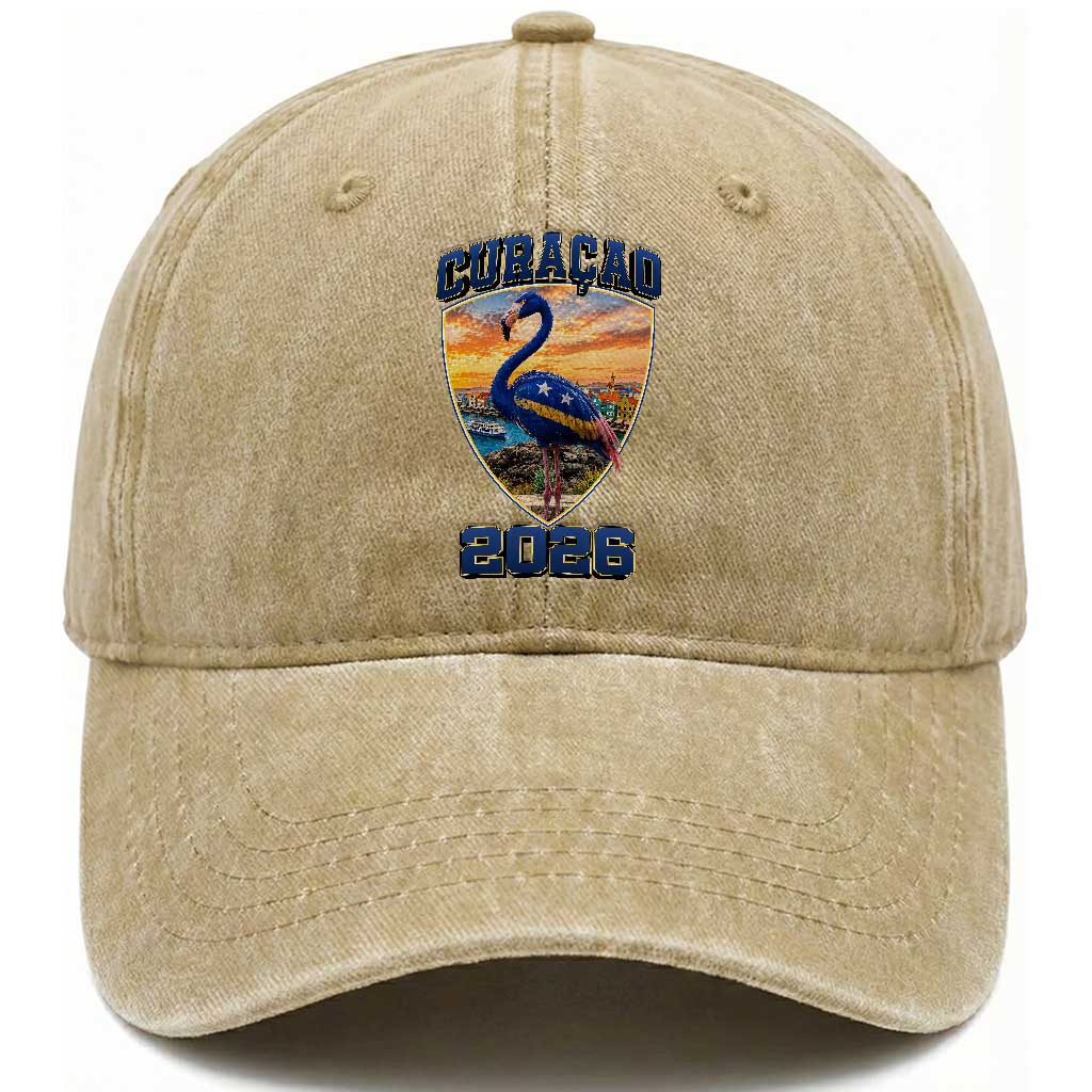Funny Curacao Flamingo Soccer Lover Washed Cotton Baseball Cap Caribbean Island Gift